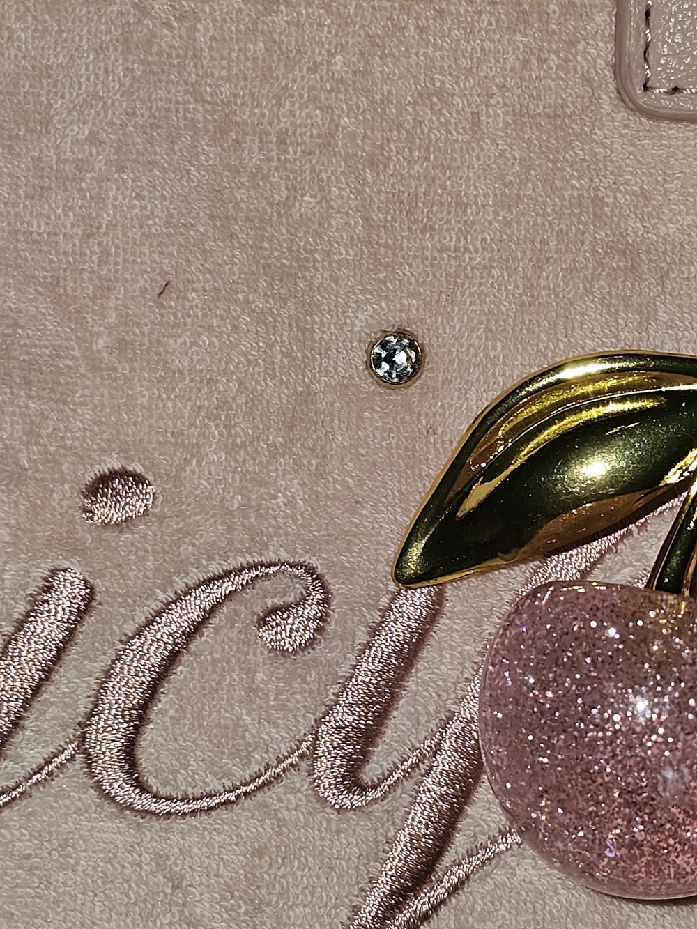 Juicy Couture Pale Pink Velvet Tote with Gold Chain & Cherry Charm - Picture 5 of 11
